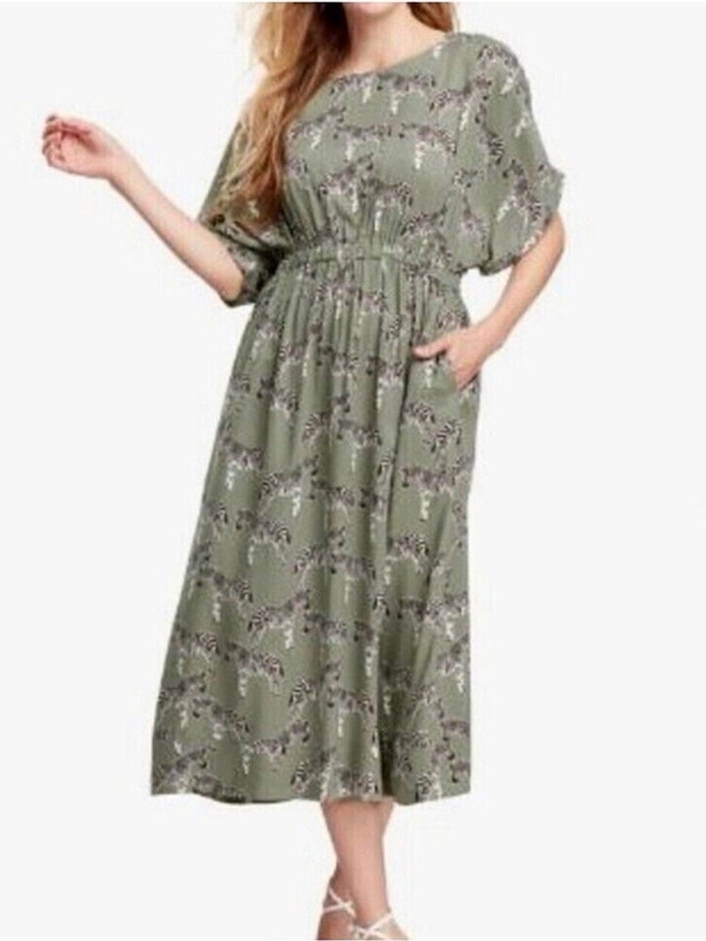 World Market Women's Zebra Novelty Print Midi Dress in sage green L - XL
